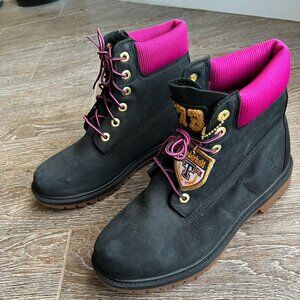 Timberland Women’s Heritage Premium Waterproof Black Nubuck w Pink Size 9.5